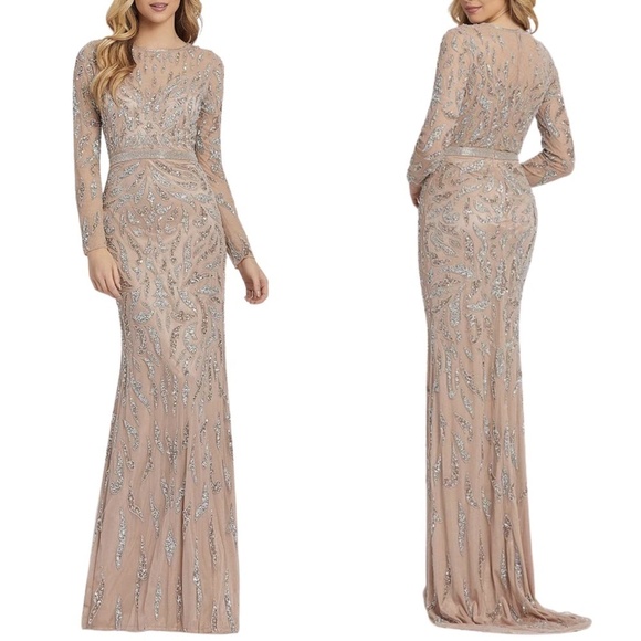 NEW Mac Duggal Beaded Long Sleeve Evening Full Length Gown Sz. 12 - Picture 1 of 9
